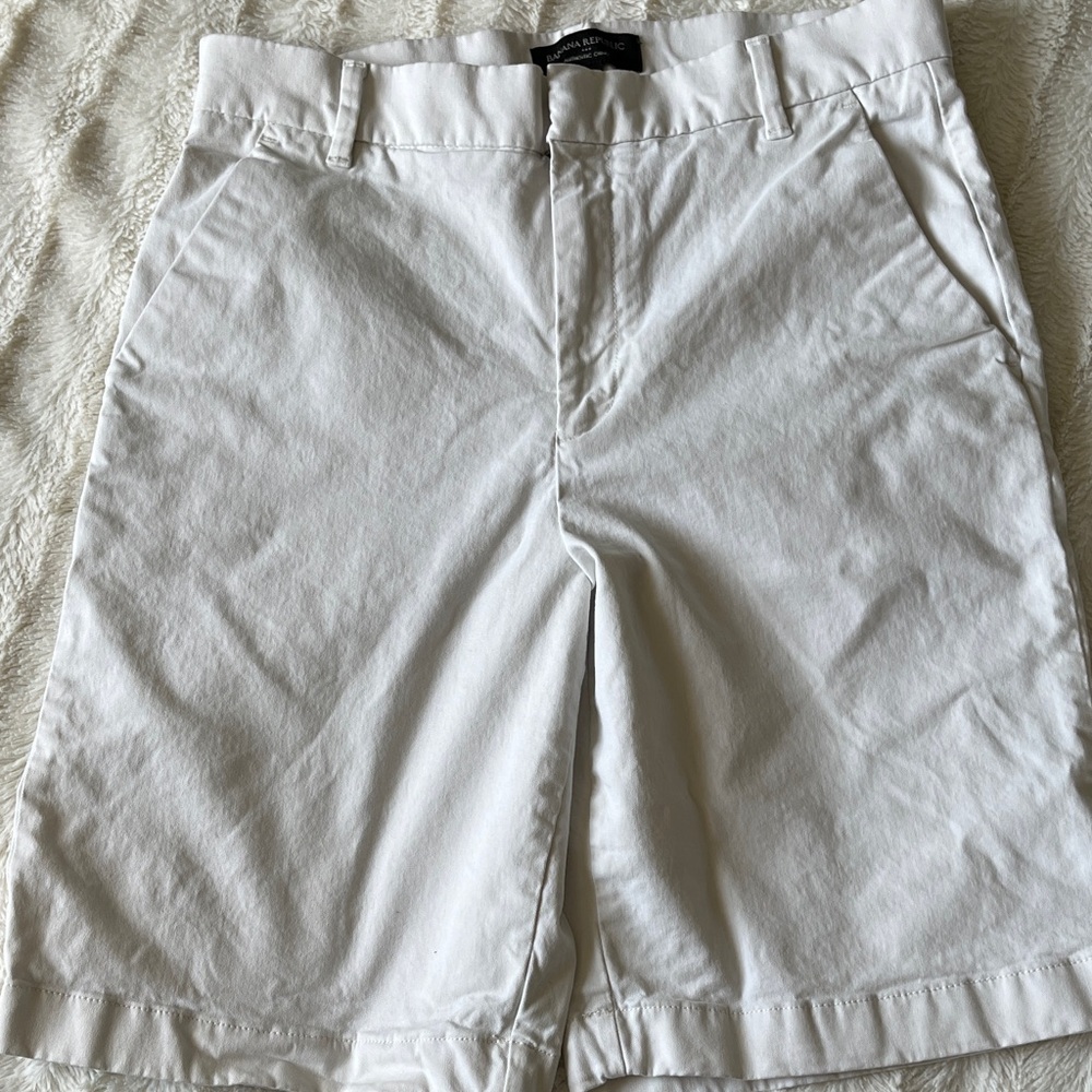 Banana Republic White Flat-Front Cotton Shorts